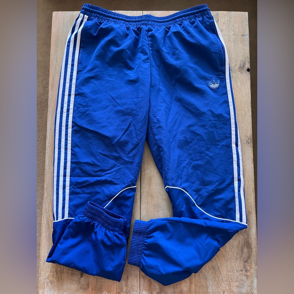adidas Men's Blue Track Pants with White Stripes